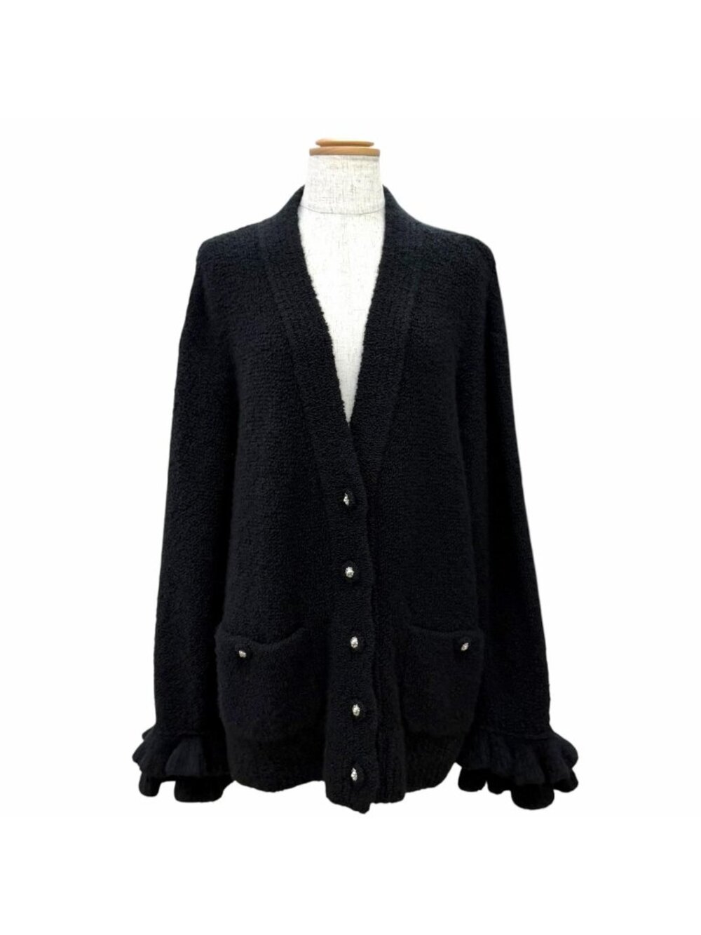 Chanel Cashmere Wool Lion Button Cuff Ruffle V-neck Long Sleeve Knit Cardigan